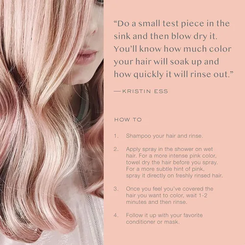 Vista 8 de Kristin Ess Tinte temporal dorado rosa para el cabello, spray de color rosa pastel para cabello rubio o claro, lavable, tinte temporal
