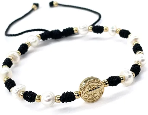 Vista 10 de Cultured Freshwater Pearl Bracelet With St Benedict Medal on Adjustable Red String for Women