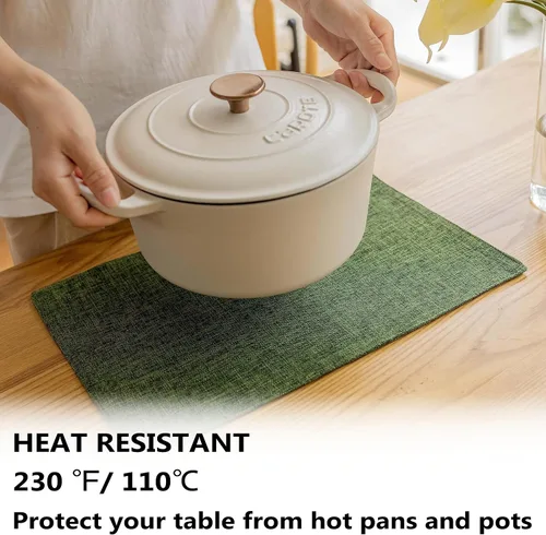 Vista 167 de Demetex - Juego de 4 manteles individuales de mesa de estilo rústico, resistentes al calor, de lino, lavables, de tela, manteles individuales