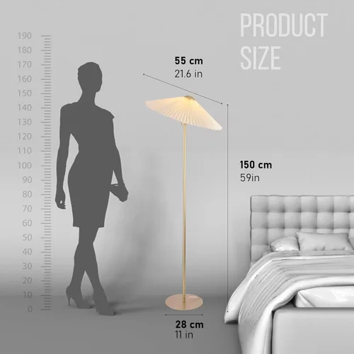 Vista 2 de KUNJOULAM Lámpara de pie plisada, lámpara de pie de poste, lámpara alta de diseño simple con pantalla de tela, lámpara de pie para sala de estar