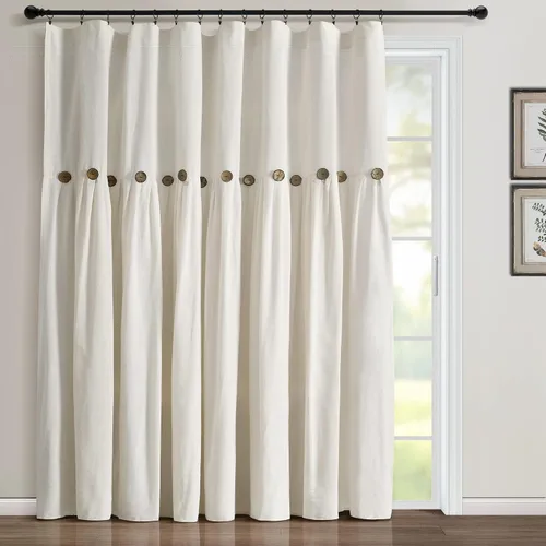 Vista 22 de Lush Decor - Cortinas de lino con botones de estilo granja, panel individual, diseño plisado de dos tonos de 40 pulgadas de ancho x 108 pulgadas