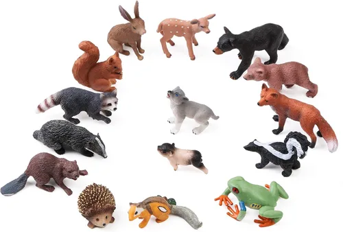 Vista 6 de 16 piezas de figuras de animales del bosque para bebés, figuras de criaturas del bosque, juguetes en miniatura, adornos para pasteles y cupcakes