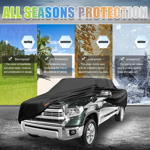 Vista 3 de X AUTOHAUX Funda para camioneta Toyota Tacoma Doble Cabina 4P 1,5 m de largo 2005-2021 Protección contra sol, lluvia, polvo, viento y nieve 190T-PU