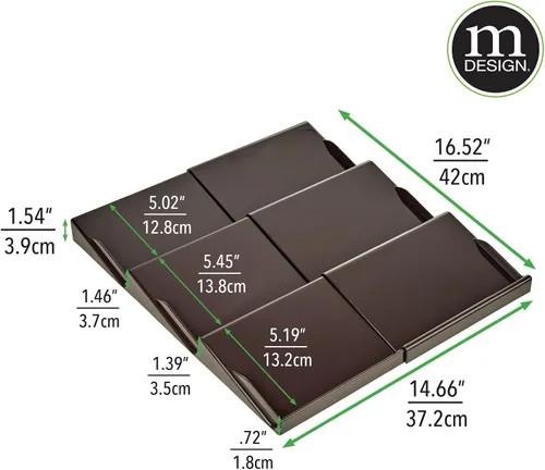 Vista 8 de mDesign - Estante de especias de plástico ajustable y expandible, organizador de cajón para gabinetes de cocina, 3 niveles inclinados para ajo, sal