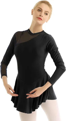 Vista 4 de Freebily Leotardo térmico de manga larga para mujer, patinaje sobre hielo, ballet, danza, gimnasia Negro