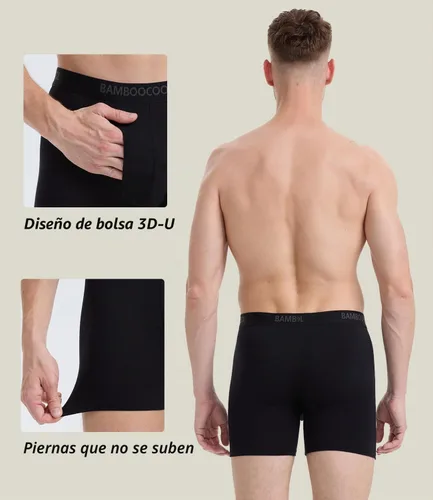 Vista 4 de BAMBOO COOL Calzoncillos tipo bóxer transpirables para hombre con bragueta que absorbe la humedad, ropa interior ligera, paquete de 7