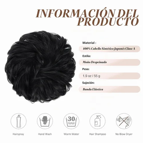 Vista 4 de FESHFEN Pieza de Cabello de Moño Desordenado - Extensiones de Coleteros de Moño de Cabello Ondulado Rizado Elástico Postizos Sintéticos para Mujeres