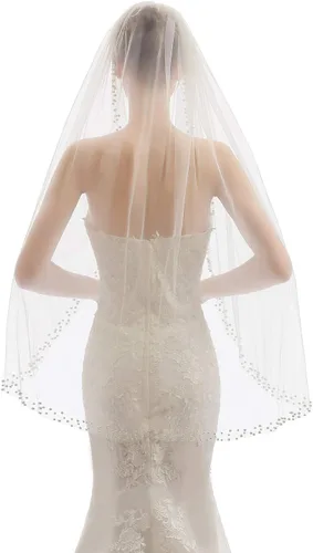 Vista 5 de 1 nivel para mujer, velo de novia de boda con peine, longitud de la punta de los dedos X01
