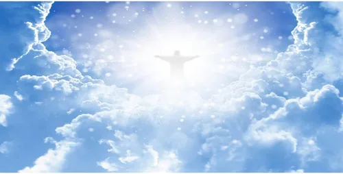 Vista 7 de Leyiyi Fondo de fotografía de Jesucristo en el cielo, 5 x 3 pies, paraíso Dios, lugar, cielo, nube, bokeh, halos, punto, pancarta sagrada, telón