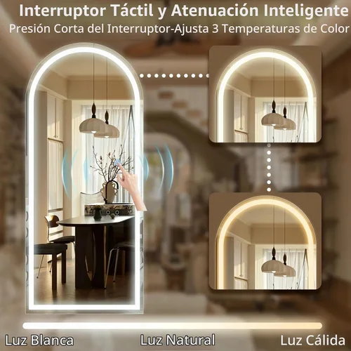 Vista 4 de GLSLAND Espejo LED Arqueado de Cuerpo Entero de 26"x68" con Luces para Montar en Pared/de Pie, Espejos de Piso Iluminados Regulables