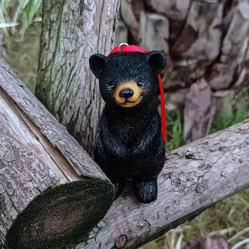 Vista 5 de Mini estatua de oso pequeño adorno de escultura colgante figura de animal regalo para árbol de Navidad, hogar, oficina, habitación, automóvil, Negro