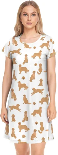 Vista 2 de Ollabaky Lovely Dog - Camisón estampado de manga corta para mujer, camisón cómodo para dormir