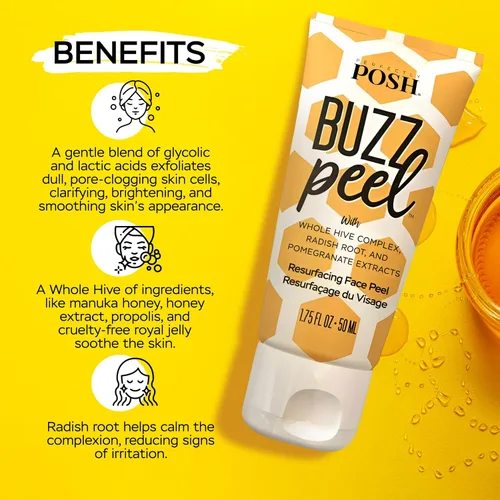 Vista 4 de Perfectly Posh Buzz Peel - Pelaje facial rejuvenecedor Contains Glycolic Acid, Lactic Acid, and Whole Hive Complex, Resurfacing Face Peel for