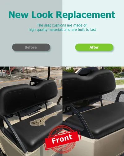 Vista 4 de Cojines de repuesto para asiento de carrito de golf EZGO TXT 1994-2013, juego negro de 2 piezas
