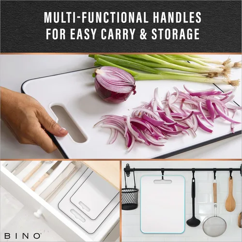 Vista 6 de BINO Tabla de cortar – Tablas de cortar de 2 piezas Plástico sin BPA, duradero, gran superficie, multiuso, de doble cara, apto para lavavajillas