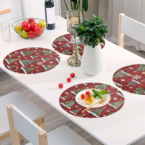 Vista 6 de Abstract Christmas Trees Placemat, Non Slip Dining Table Heat Resistant Pads for Kitchen one sizex1