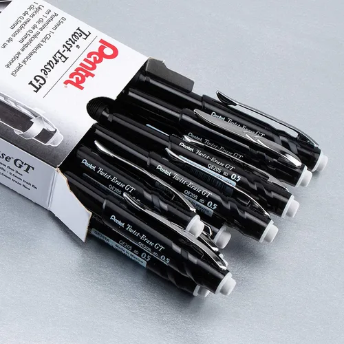 Vista 3 de Pentel Twist-Erase GT, 0.020 in, Portaminas Transparente Barril Negro, Caja de 12 (QE205A)