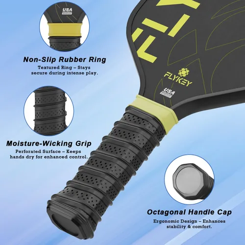 Vista 4 de FLYKEY Pickleball Paddles, T700 Carbon Fiber Pickleball Paddle with a 16mm Shark Power Polymer Core, USAPA Approved Pickle Ball Paddle, Strong Spin