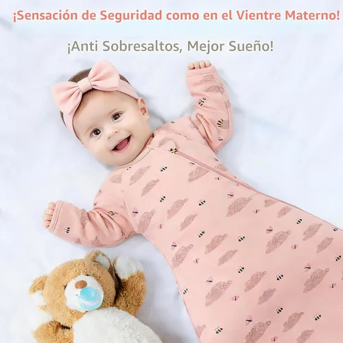 Vista 3 de Saco de dormir de algodón orgánico para recién nacido, saco de dormir de transición para bebé, mangas arriba, puños de manopla, paquete de 2