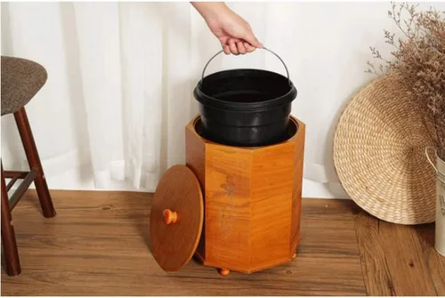 Vista 5 de Botes de basura retro de ratán, con tapa de borde geométrico, capacidad de 1.3/2.1 galones, cesta de basura de estilo chino