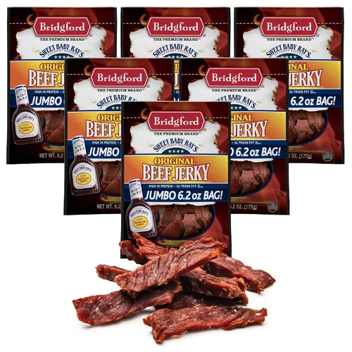Vista 23 de Bridgford Sweet Baby Ray's Beef Jerky Sweet N Spicy 6.2 onzas, paquete de 3 – Cecina de res dulce y picante alta en proteínas para tu preferencia