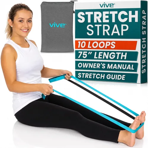 Vista 9 de Vive Correa elástica – Banda elástica de piernas para mejorar la flexibilidad – Correa de yoga elástica – Cinturón de ejercicio y terapia física Gris
