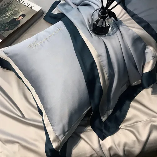 Vista 3 de Home Textile Spring and Summer Style Lenzing Tencel Embroidery Four-Piece Solid Color Quilt Cover Silky Cool Bedding