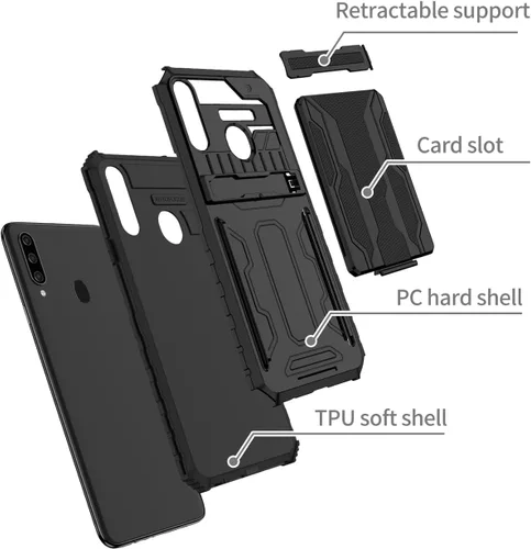 Vista 3 de Funda de teléfono para Galaxy A20S, Samsung A20S SM-A207F con protector de pantalla, cartera desmontable para tarjeta de crédito con soporte