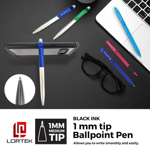 Vista 6 de Lortek - Paquete de 6 bolígrafos retráctiles para escribir – Punta media, tinta negra para tomar notas, diario, planificadores, escuela, trabajo
