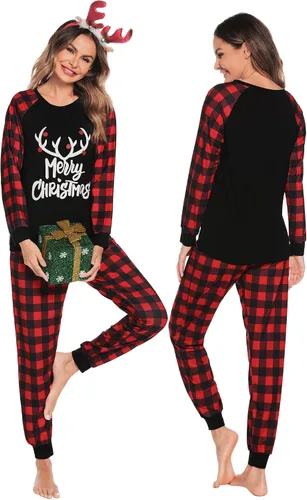 Vista 5 de SWOMOG Pijamas de Navidad familiares a juego, pijamas de Navidad para familia, parejas, adolescentes, niños, niñas, festival de ropa de dormir