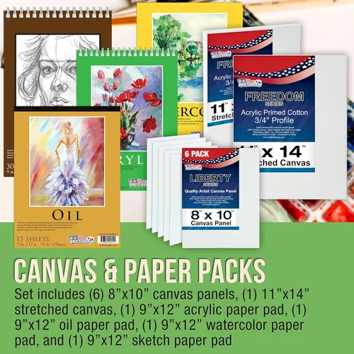Vista 5 de U.S. Art Supply Juego de pintura para artistas de 133 piezas - Caballete de aluminio y madera, 24 cada uno (pinturas acrílicas, al óleo, acuarela)