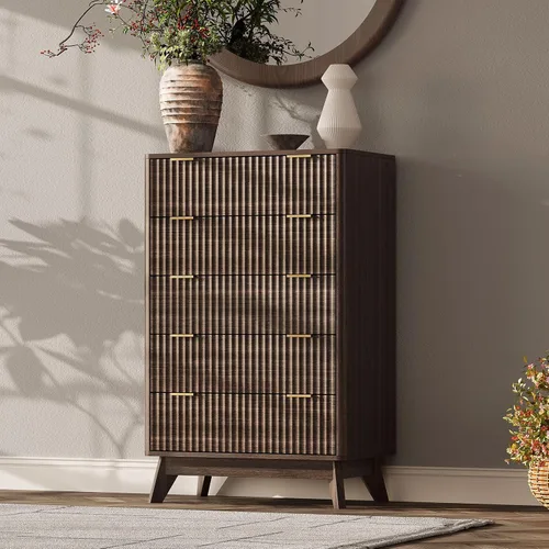 Vista 22 de Cómoda acanalada con 9 cajones de 63 pulgadas de ancho para dormitorio, borde curvado, roble Wooden Closet Organizer for Bedroom,Fluted Dresser with