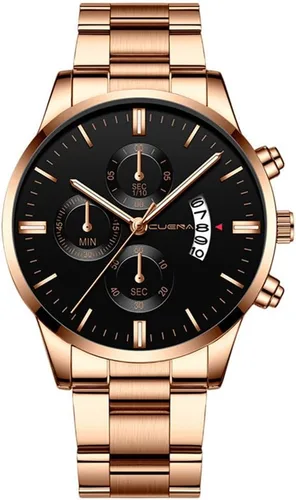 Vista 7 de yunanwa Paquete de 4 relojes para hombre, de lujo, casual, para negocios, impermeables, militares, de cuarzo, correa de acero inoxidable, dorado