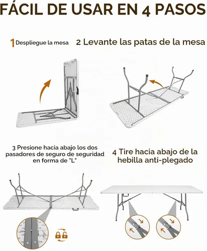 Vista 8 de Mesa plegable de 8 pies, mesa plegable portátil grande blanca