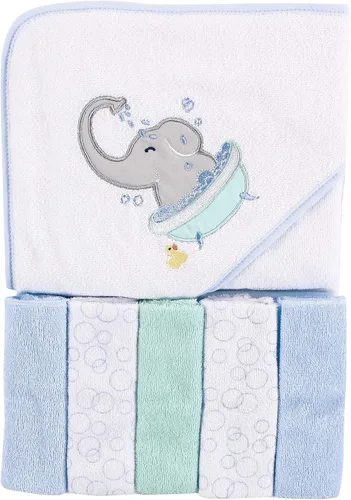 Vista 8 de Luvable Friends Toalla unisex con capucha para bebé con cinco paños, zorro para niños, talla única