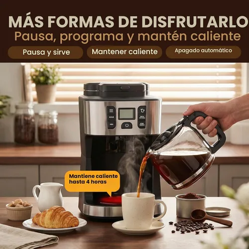 Vista 12 de Elite Gourmet Cafetera de 12 tazas con molinillo integrado, niveles gruesos Acero inoxidable y negro