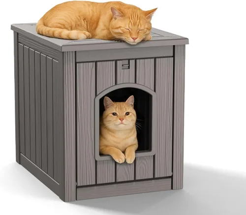 Vista 15 de VIXZEN Casa para gatos al aire libre resistente a la intemperie, diseño de mesa auxiliar multifuncional, casas para gatos con garra para gatos al