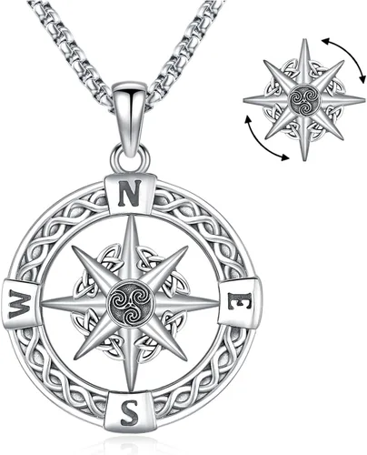 Vista 21 de Collar de Brújula para Hombres y Mujeres de Plata de Ley 925 con Colgante de Urna para Cenizas, Colgante de Medallón con Foto, Collar de Ancla