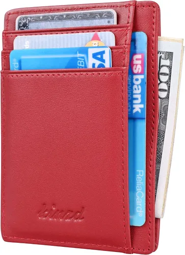 Vista 6 de Kinzd Cartera delgada y minimalista de cuero RFID con bolsillo frontal para hombre