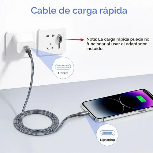 Vista 5 de Basesailor Cable de carga corto de 1 pie para iPhone 14 13 con adaptador Gris