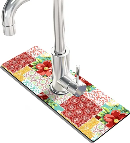 Vista 7 de Tapete protector contra salpicaduras para grifo de fregadero de cocina - 2 piezas, tapete súper absorbente de secado rápido, accesorios