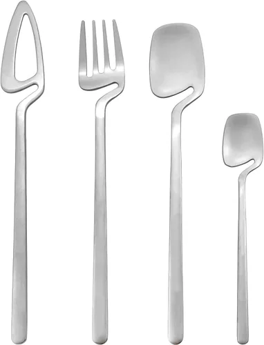Vista 14 de Juego de cubiertos dorados mate, 20 piezas de cubiertos de acero inoxidable 304 colgantes para 4, juego de utensilios de cocina con acabado Oro