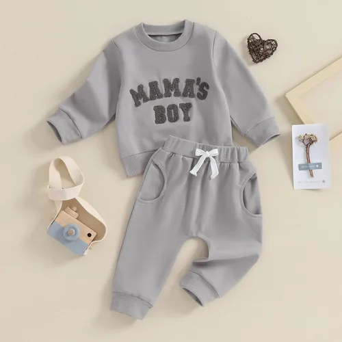 Vista 2 de WONGCHOlCE Conjunto de sudadera con cuello redondo para bebé y niño, ropa para recién nacido, para otoño e invierno