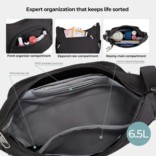 Vista 8 de Travelon - Bolso antirrobo clásico tipo bandolera con asa superior Negro