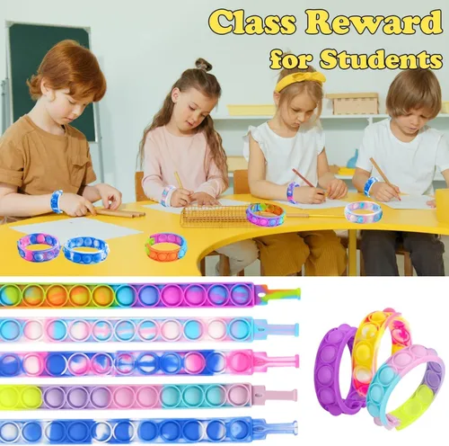 Vista 6 de 15 pulseras Push Pop, recuerdo de fiesta para niños, paquete de juguetes para la ansiedad, pulsera para aliviar el estrés para niñas, niños