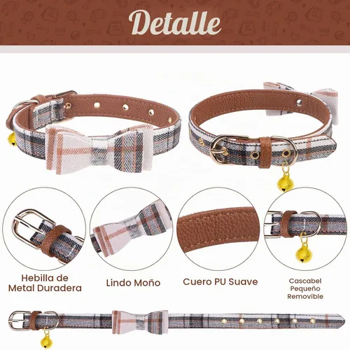 Vista 3 de EXPAWLORER Juego de collar y correa para cachorros, collar clásico a cuadros para perros pequeños con corbatín, bonito juego de collar y correa