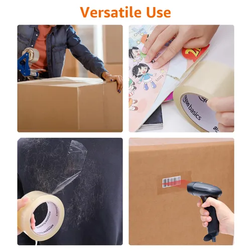 Vista 4 de Amazon Basics Cinta de embalaje, 1.88 pulgadas x 72.2 yardas, 1.8 mil de grosor (12 rollos), transparente, ideal para embalaje, envío, mudanza