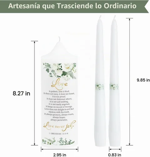 Vista 4 de Juego de 3 velas florales Unity para ceremonia de boda con soporte de plata, accesorios de boda para recepción