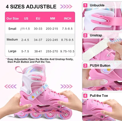 Vista 3 de Patines en línea ajustables para niños y niñas, patines de un solo rodillo para niños, mujeres, hombres, tamaño principiantes, exteriores e