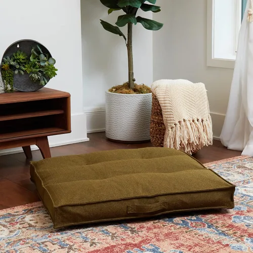 Vista 7 de Happy Hounds Milo - Cama cuadrada copetuda para perro, musgo, mediano (32 x 32 pulgadas)
